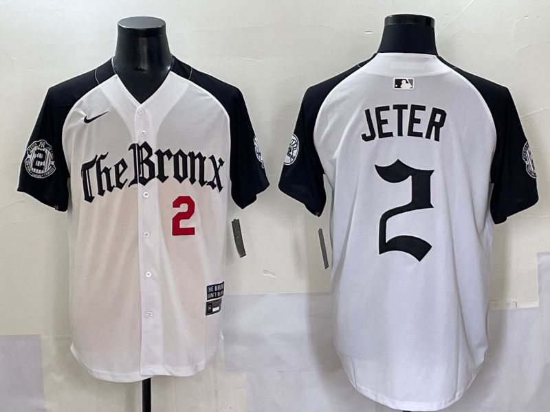 Men 2025 New York Yankees 2 Jeter White black Five generations Joint Name Nike MLB Jersey style 51